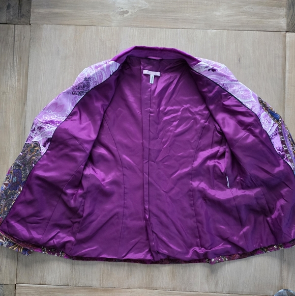 Basler Purple Multicolor Paisley Print Blazer Velvet Collar Jacket Medium - Picture 4 of 16